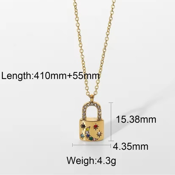◾️18K Gold Plated Cubic Zirconia Paved Small Lock Pendant Necklace - Picture 8 of 10